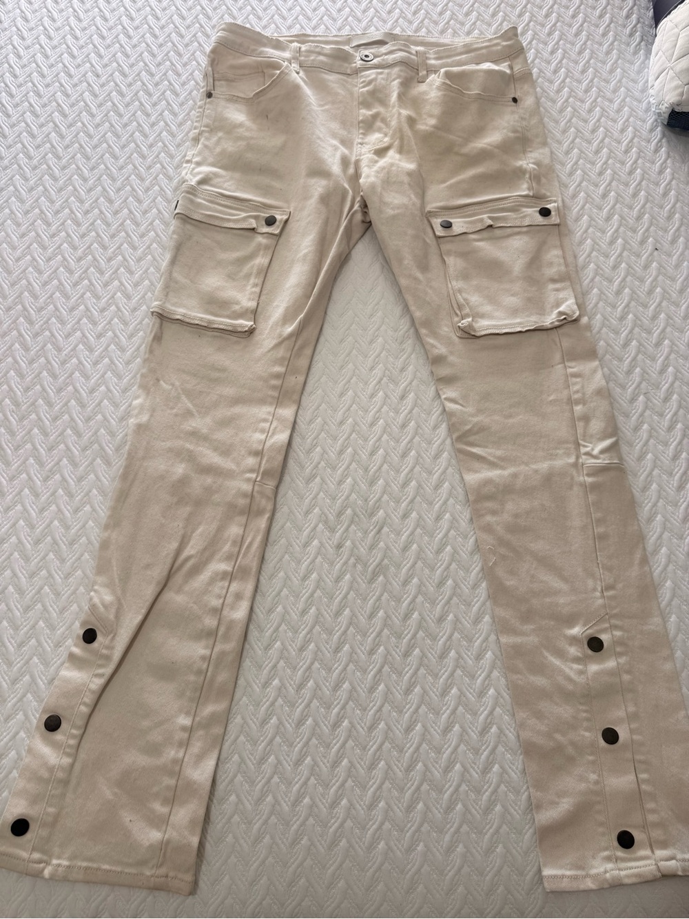 Men's Beige Cargo Chinos with Snap Hem Detail